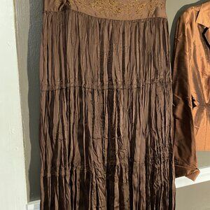 Bandolino Long Crinkle Skirt with Beaded Detail W/FREE TOP